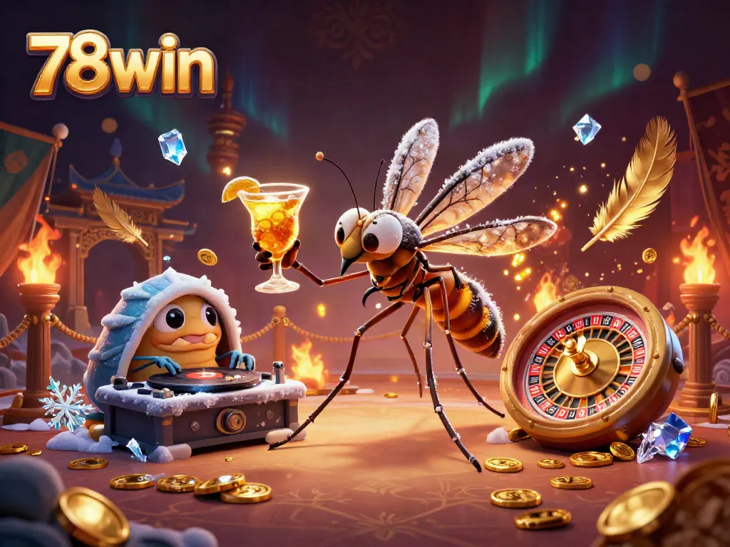Experience the thrilling world of 78win with a lively casino-themed 3D illustration featuring unique characters.