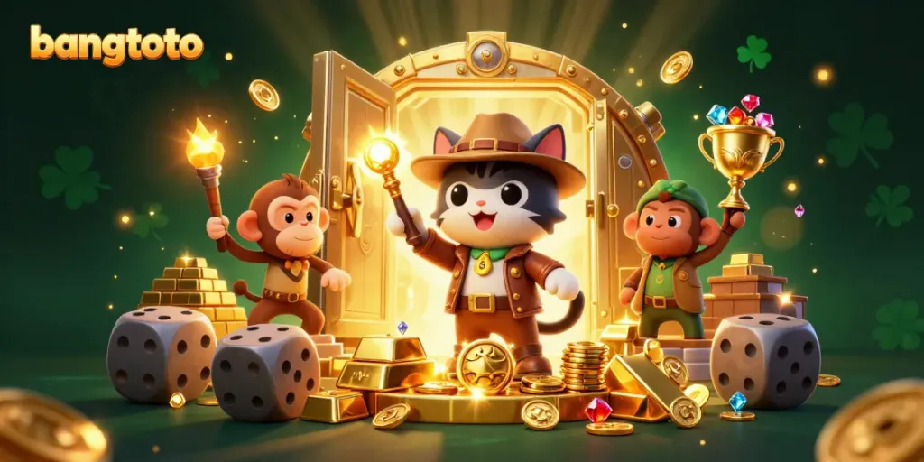 Experience the thrill of bangtoto as a cat explorer uncovers treasures in a vibrant casino temple.