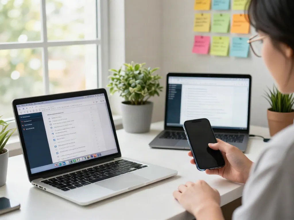 Person using a laptop in a bright home office, exploring 사이트모음 links efficiently.