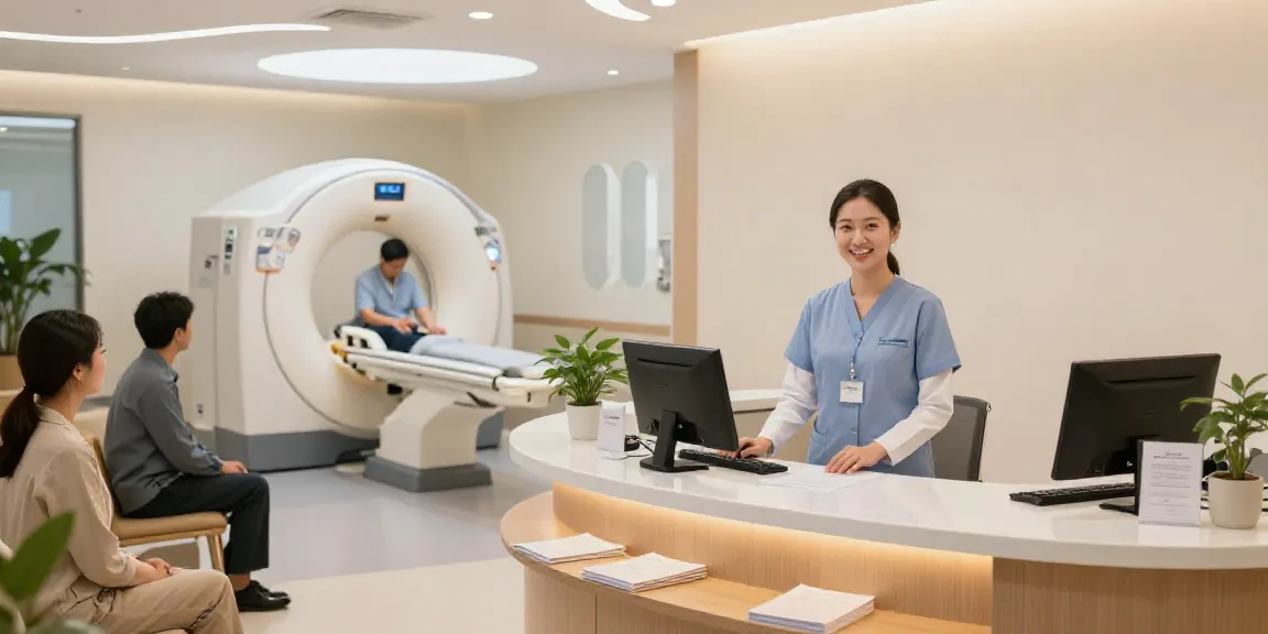 Moderne Radiologie Wolfsburg: Empfangsbereich mit freundlichen Mitarbeitern und beruhigender Atmosphäre.