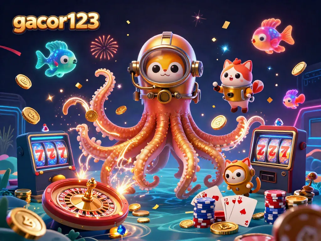 Experience thrilling gaming action at gacor123 with vibrant characters and captivating casino elements.