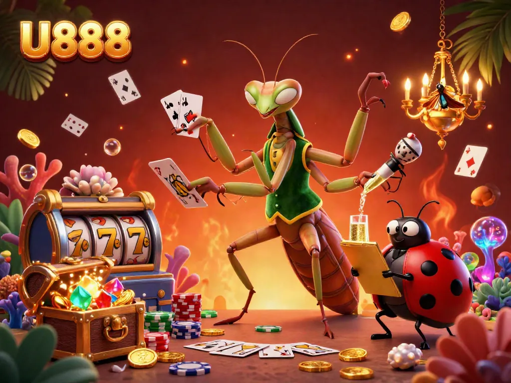 Experience unique gameplay at U888 with vibrant characters and thrilling casino elements in this dynamic scene.