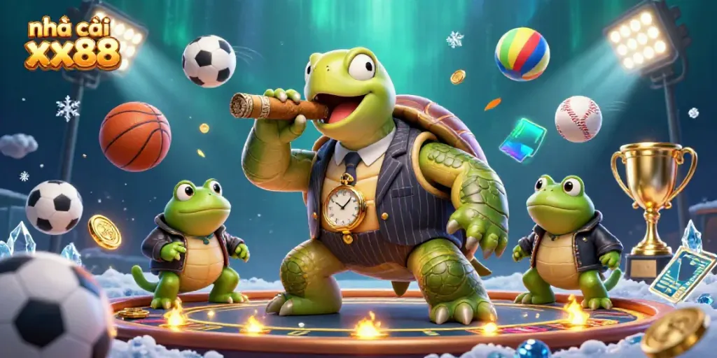 Engage with the thrilling world of nhà cái xx88 as a snapping turtle in a slick suit and bullfrog enforcers light up the casino scene.