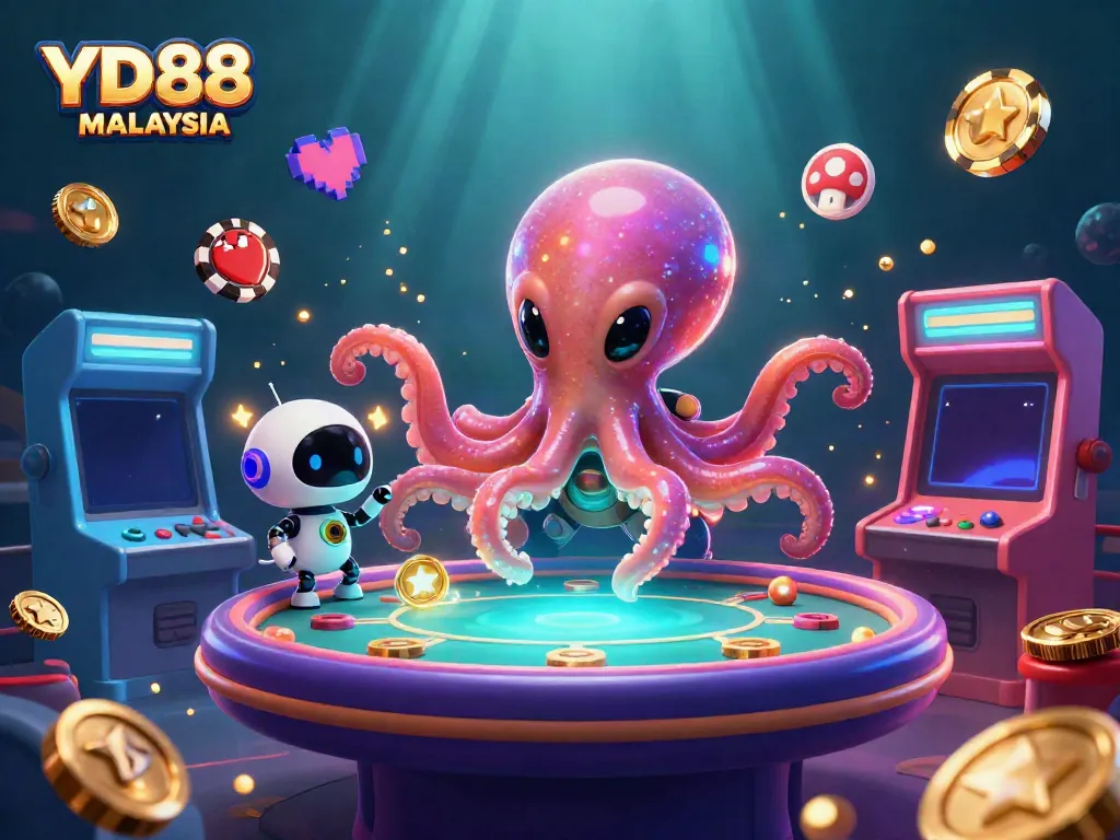 Engage with exciting gameplay at YD88 MALAYSIA’s vibrant alien casino illustration.