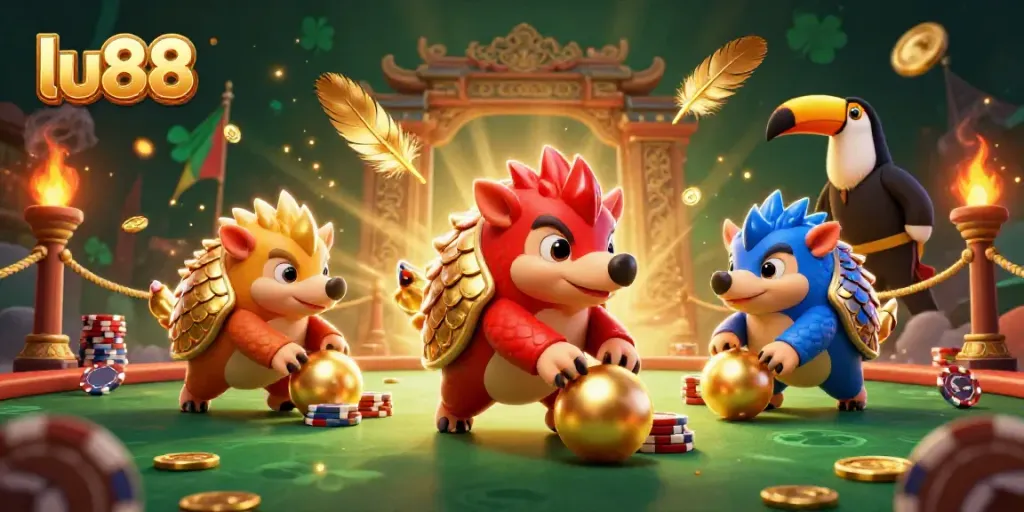 Experience thrilling action with rival pangolins in lu88's animated casino scene.