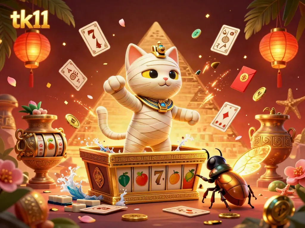 Experience the exciting essence of tk11 casino with vibrant Egyptian-themed characters and rich game visuals.