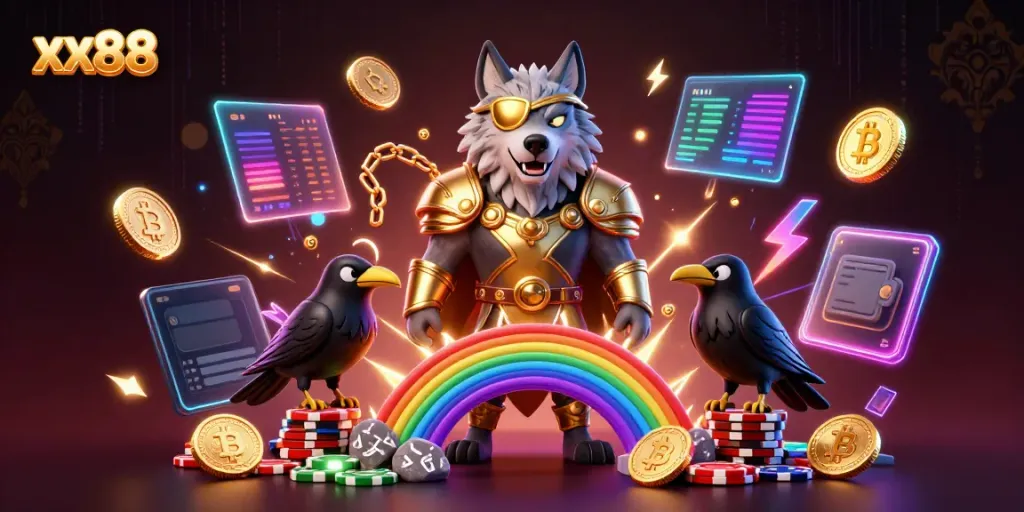 Engage with xx88's thrilling casino atmosphere in a vibrant Norse-inspired digital illustration.