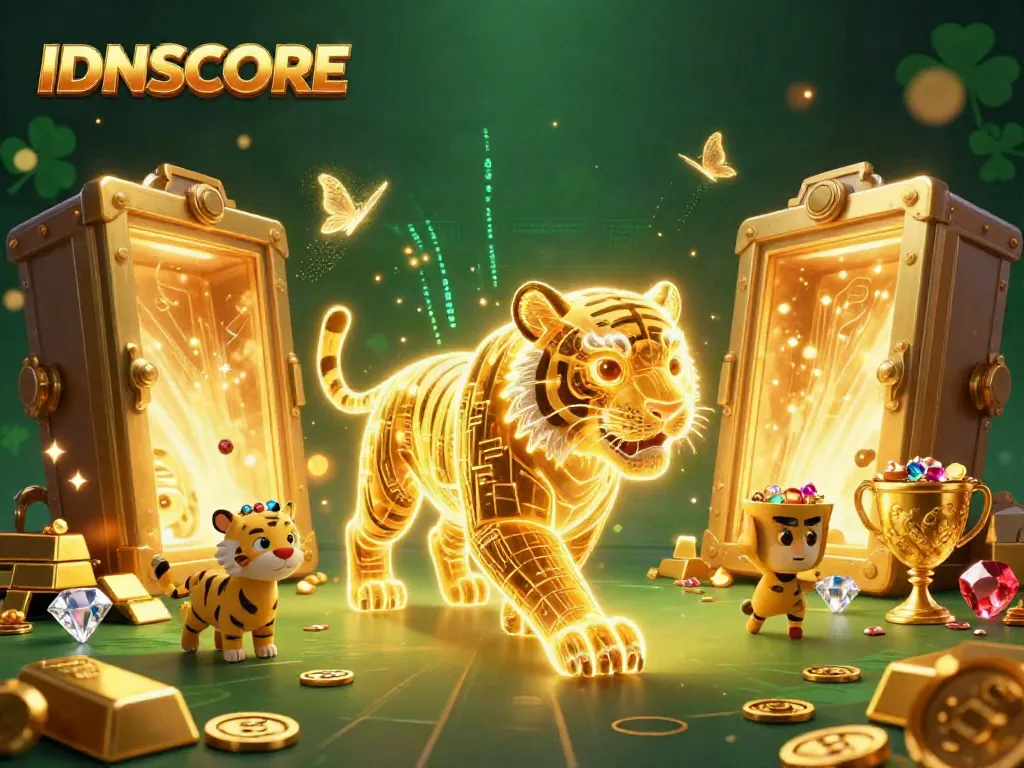 Experience excitement at IDNSCORE with a golden tiger in a vibrant casino landscape