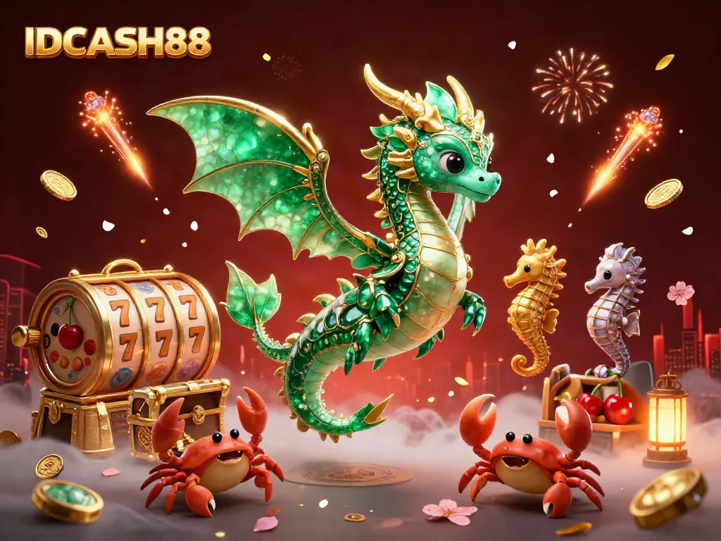 Spin to win with IDCASH88 showcasing vibrant gaming elements and lucky symbols.