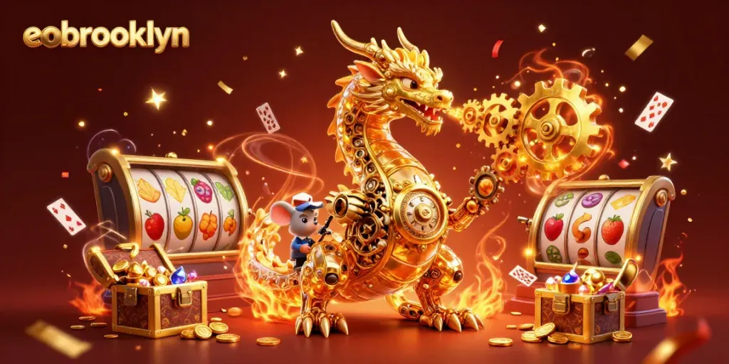 Engage with eobrooklyn's exciting slot experience featuring golden dragon, gems, and dynamic casino elements.