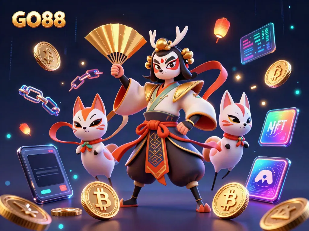 Engage with GO88's exciting 3D gaming scene featuring unique characters and crypto themes.
