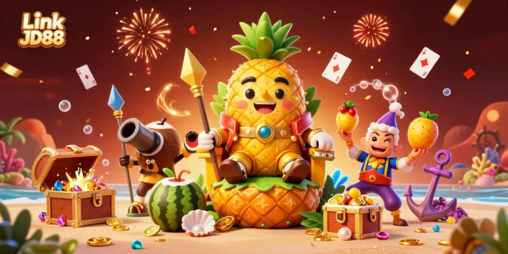 Experience Link JD88 with a vibrant 3D casino illustration showcasing thrilling characters and colorful game elements.
