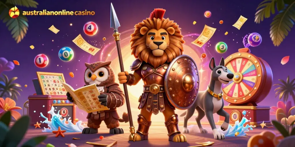 Engage with the excitement of online gaming at australianonlinecasino featuring dynamic characters and vibrant casino elements.
