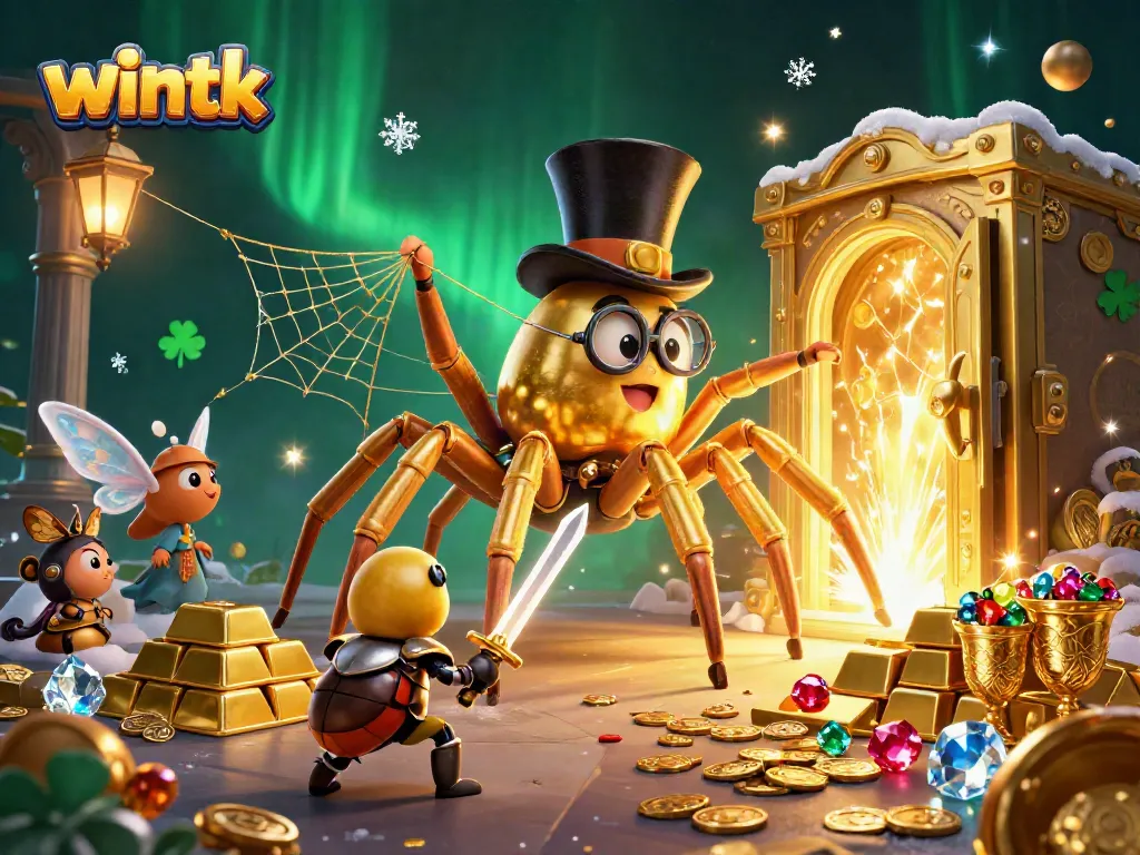 Engage with the magical casino world of wintk featuring a golden tarantula and beetle knight.