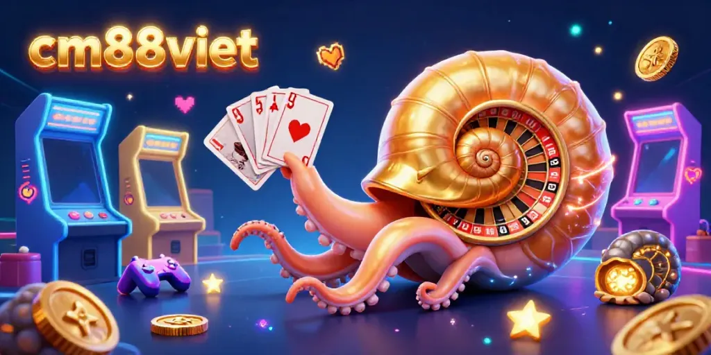 Engage in thrilling gameplay with cm88viet's vibrant casino experience featuring a giant nautilus roulette wheel and glowing game elements.
