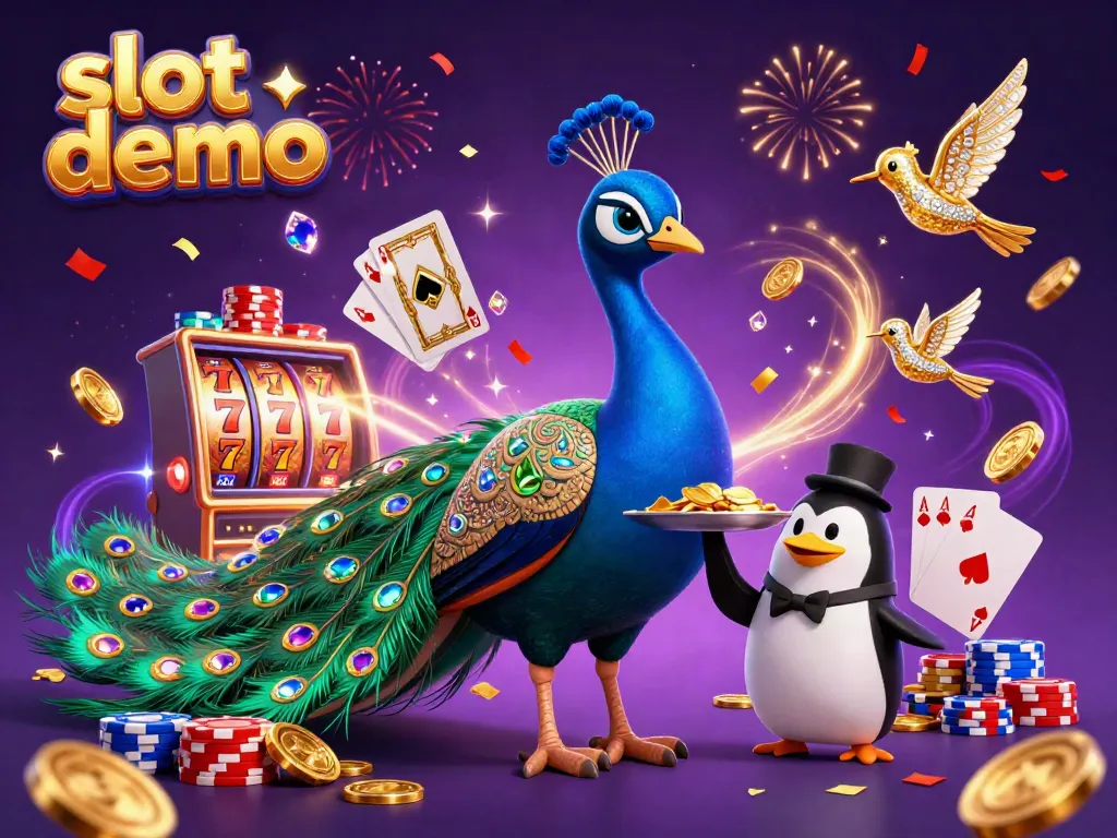Experience an exciting slot demo scene with vibrant characters and casino elements.