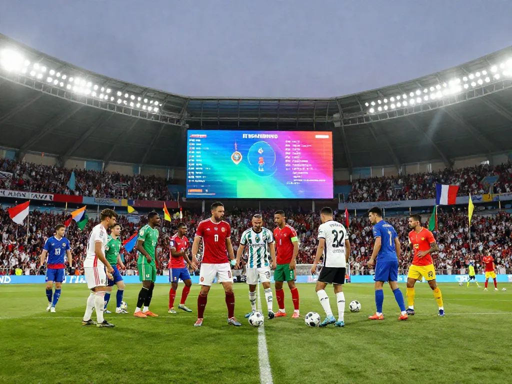 Dynamic stadium scene with TOP10 นักเตะ players in action, showcasing fan excitement.
