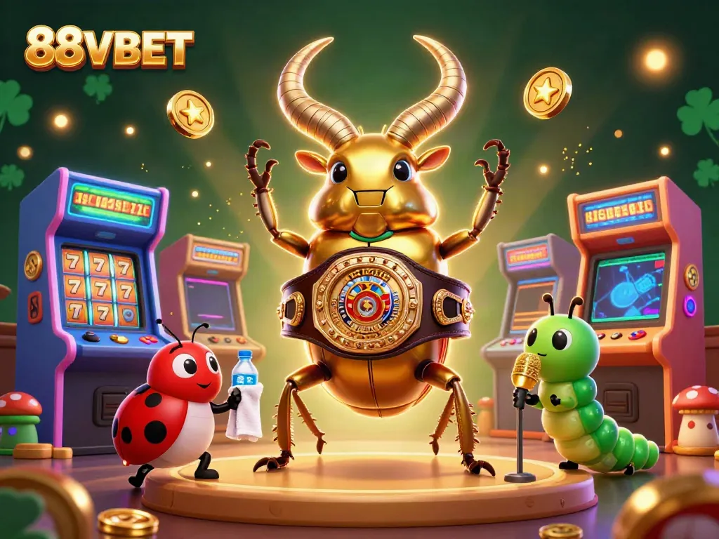 Experience the excitement of slots with 88VBET in this vibrant 3D casino illustration featuring playful characters.