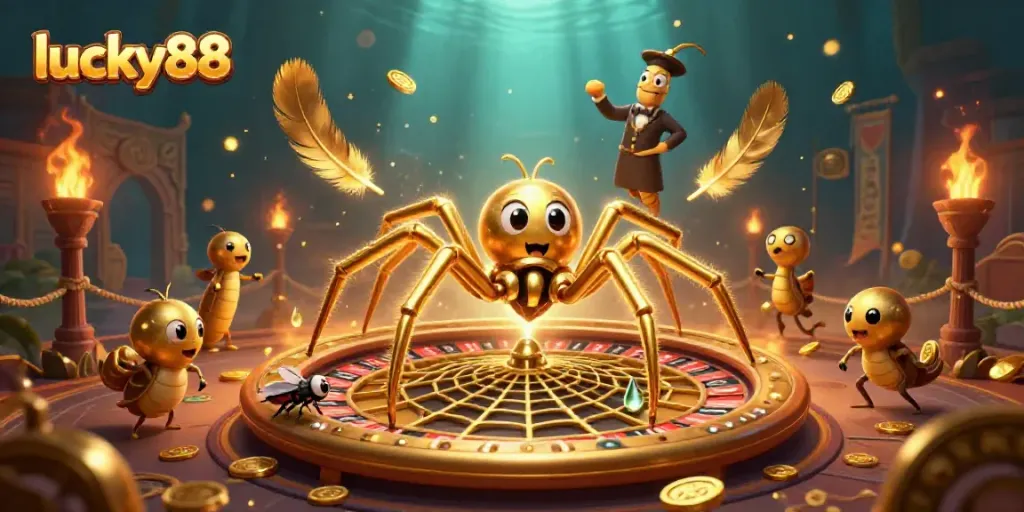 Experience excitement with lucky88 at the roulette wheel with a golden spider and centipede croupier.