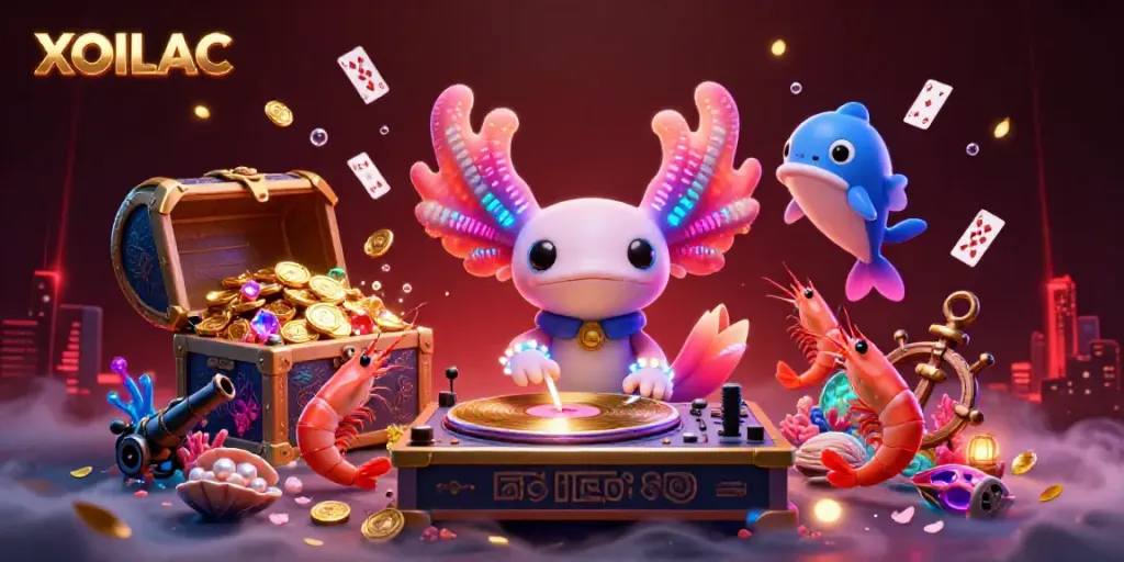 Experience the thrills of gambling at XOILAC with vibrant characters and festive underwater elements.