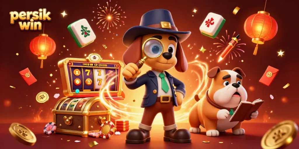 Permain persik win menemukan koin poker sambil dikelilingi elemen kasino di latar belakang meriah.
