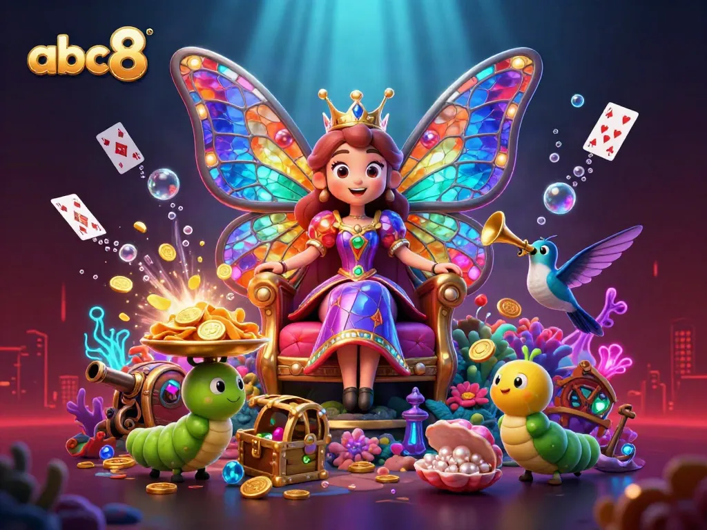 Experience thrilling gameplay with abc8's vibrant casino-themed 3D illustration showcase.