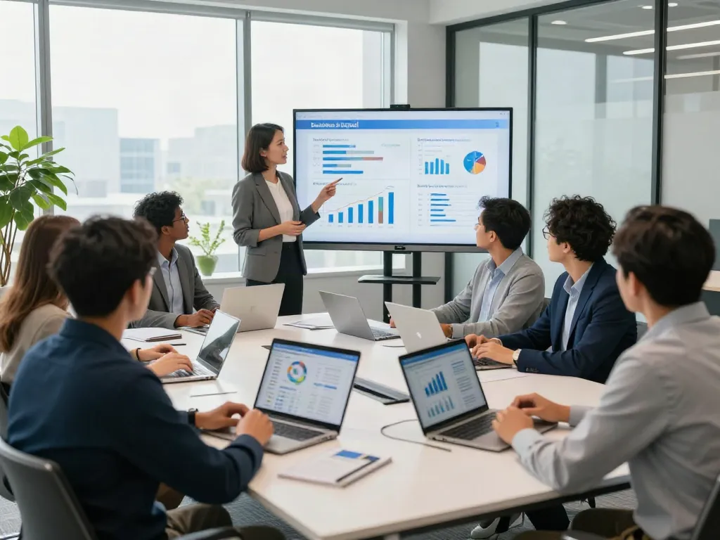 Team collaborating during professional coaching Connecticut session in a modern office.