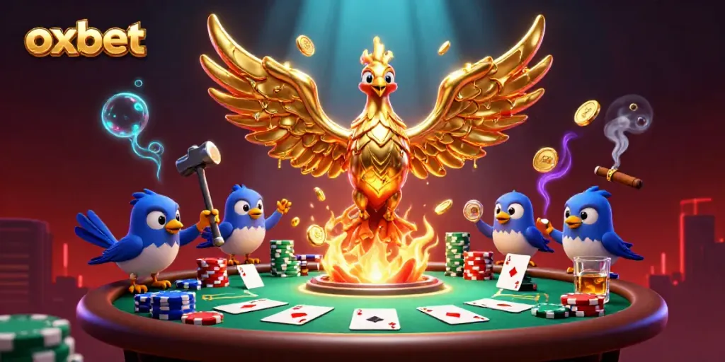 Experience thrilling gameplay at oxbet with a vibrant, dynamic casino scene featuring a molten golden phoenix.