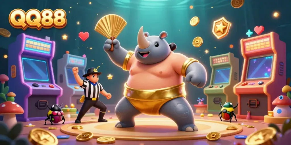 Engage in thrilling gameplay at QQ88 with our vibrant casino-themed illustration showcasing dynamic action.