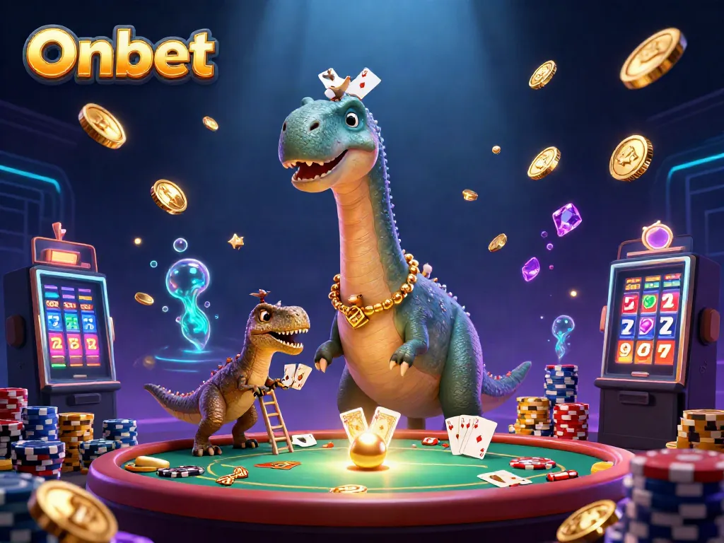 Experience thrilling gaming adventures at Onbet, featuring a vibrant casino scene with animated characters.