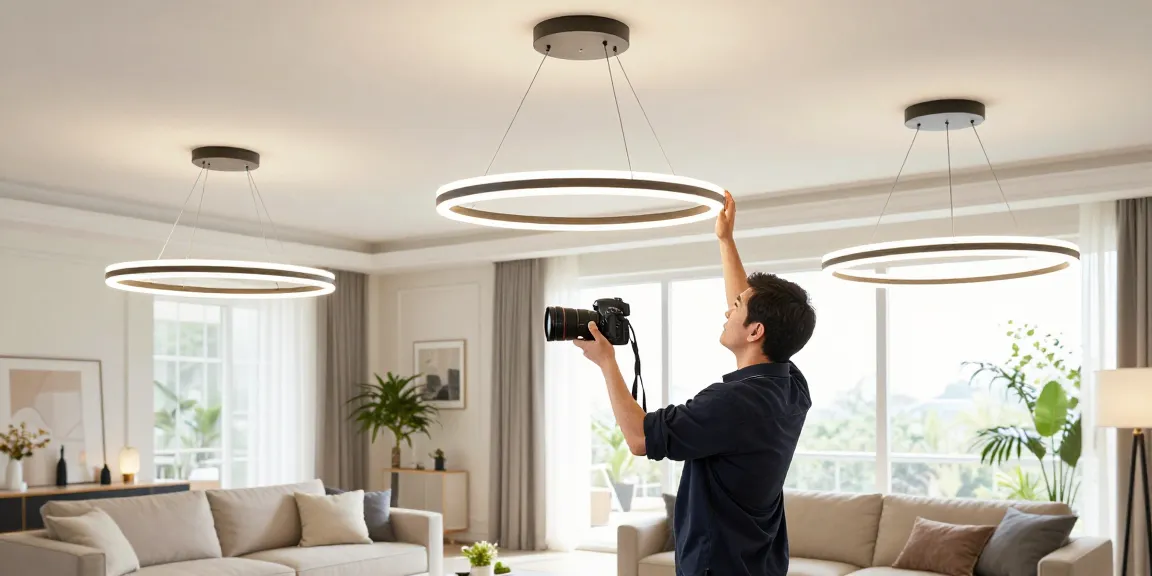 Lustre LED moderne montate de un profesionist într-un mediu elegant.