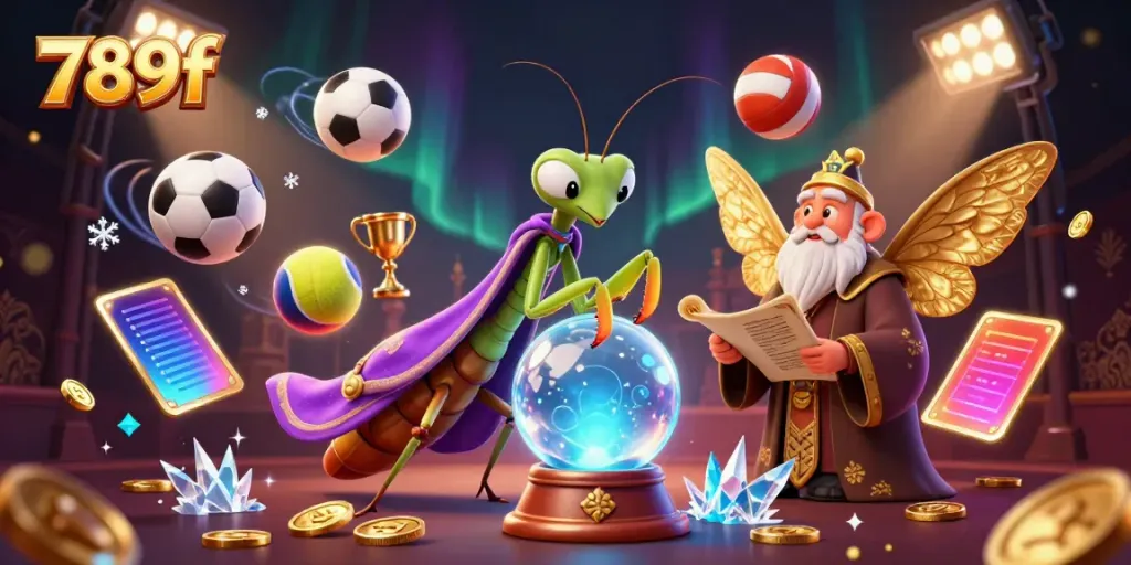 Engage with 789f's mystical scene featuring fortune tellers and sports elements for a unique betting experience.