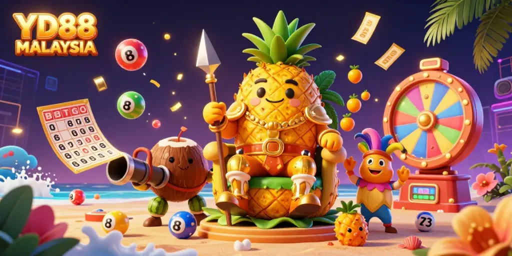 Experience vibrant casino excitement with YD88 MALAYSIA's dynamic 3D gaming scene featuring colorful lottery elements.