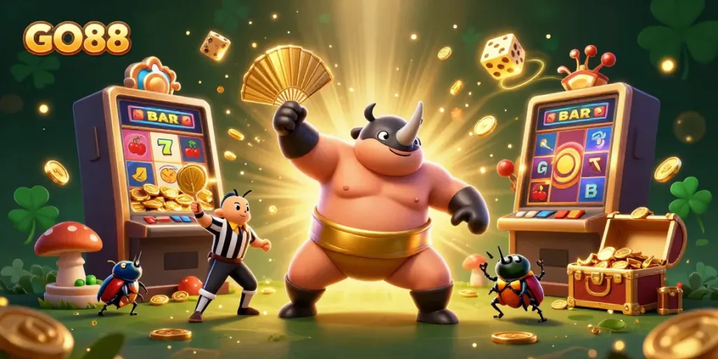 Experience thrilling gameplay at GO88 with vibrant casino elements and colorful characters in a dynamic scene.