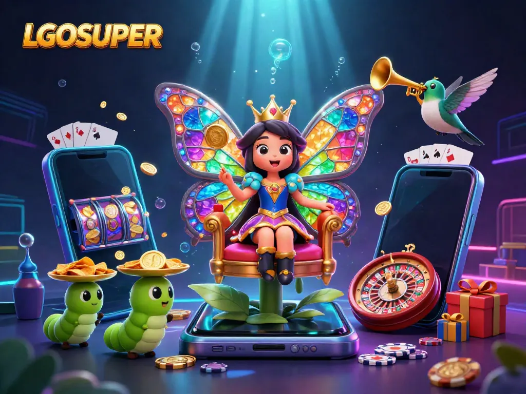 Experience thrilling play with LGOSUPER, featuring a vibrant butterfly queen and casino games galore.