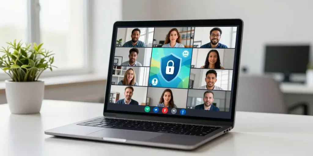 Deepfake protected Online Video Calls, Meetings and Conferencing with team using secure video call technology.